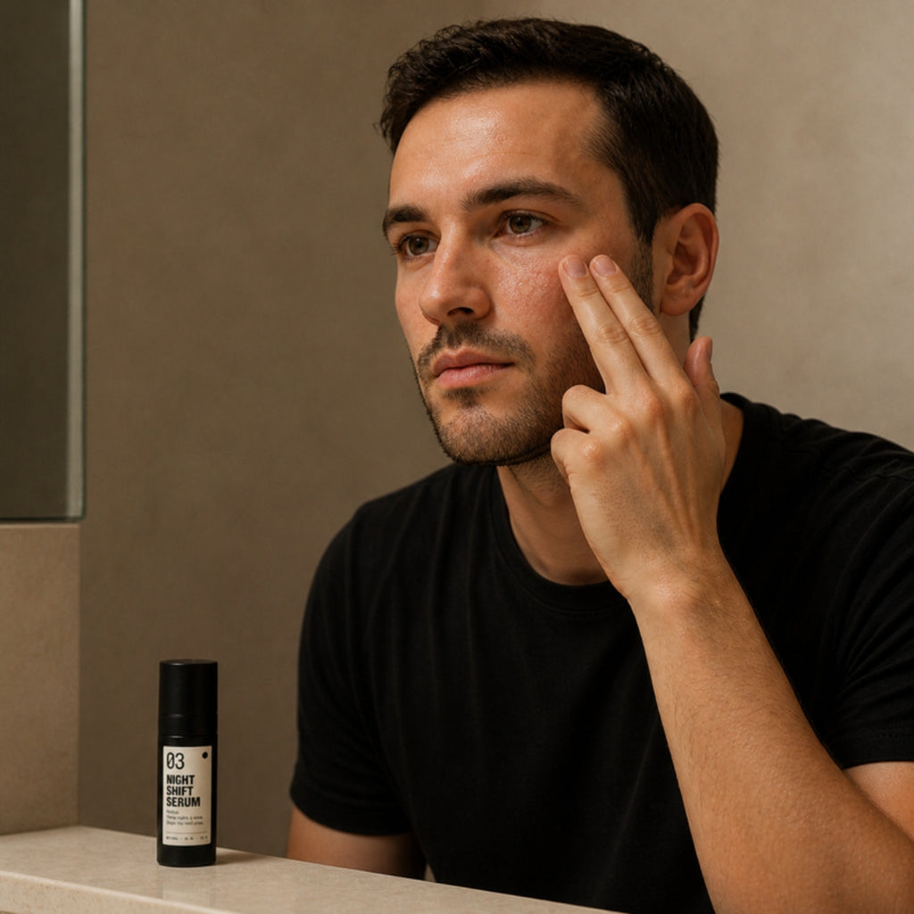 Night Shift Serum in use, evening