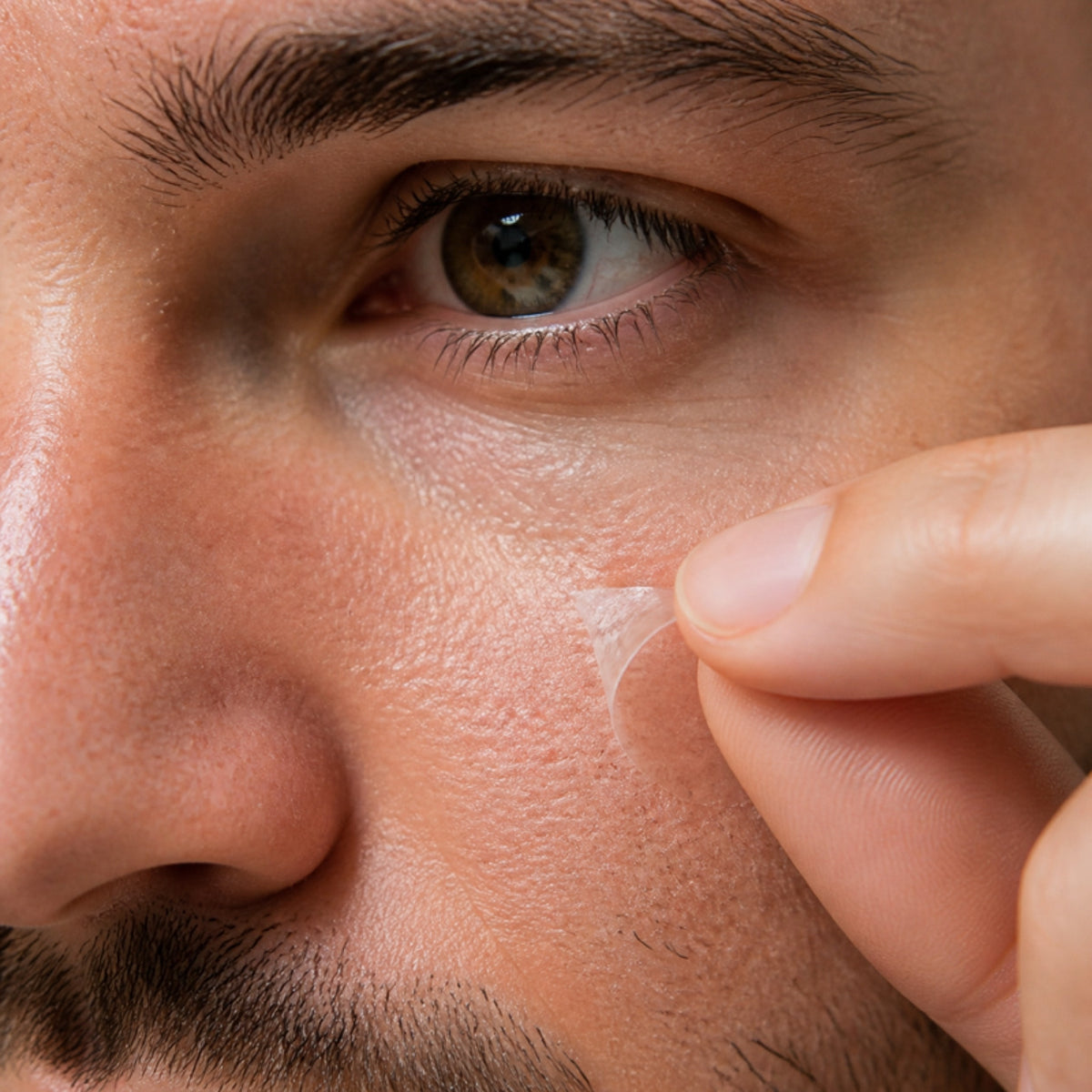Close-up: patch edge lifting off skin