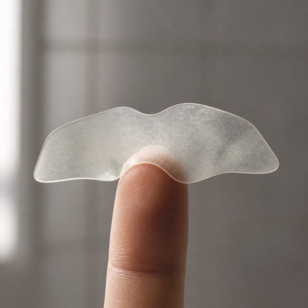 A peeled hydrocolloid Pull Patch on a fingertip