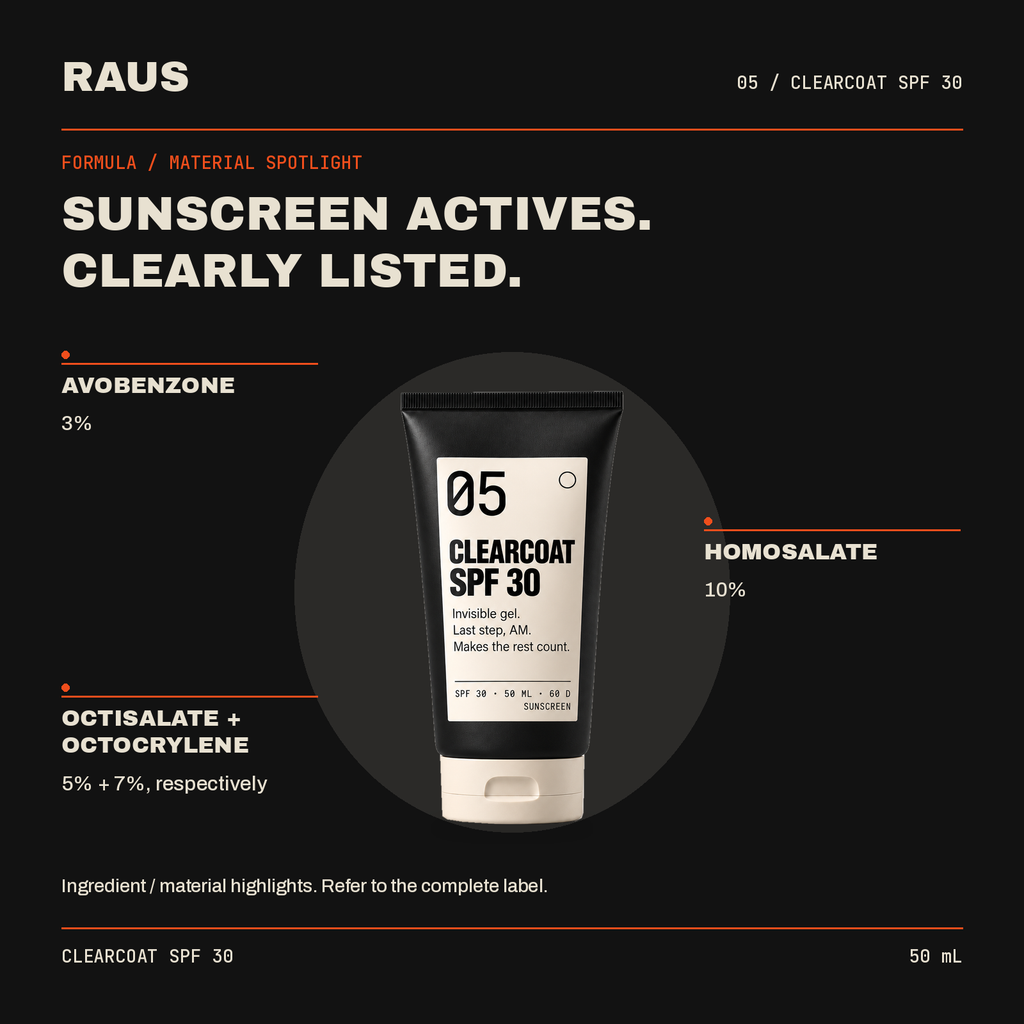 Clearcoat SPF 30 — formula highlights