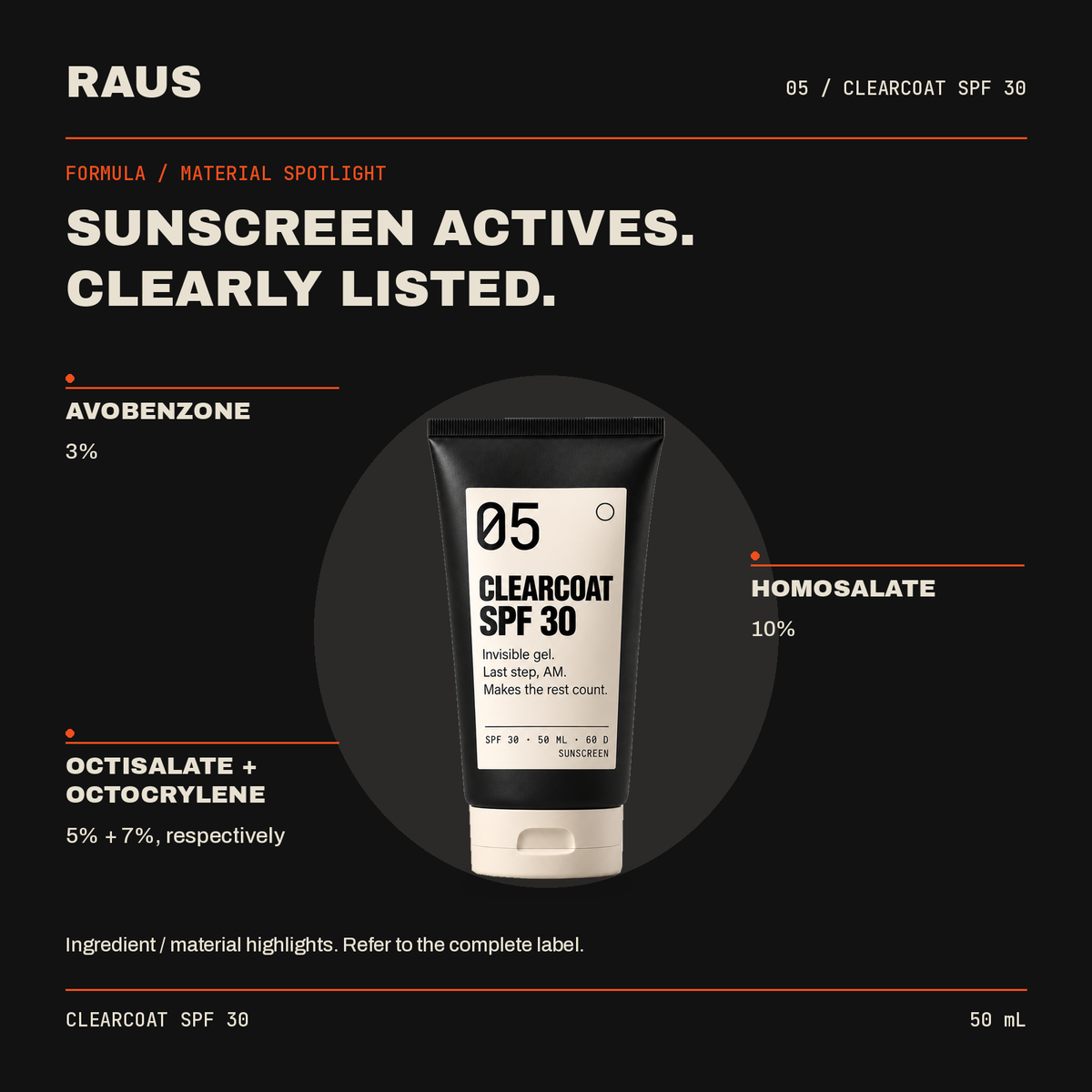 Clearcoat SPF 30 — formula highlights